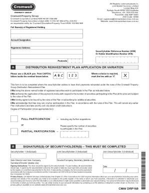 Cromwell Property Group Distribution Reinvestment Plan Application