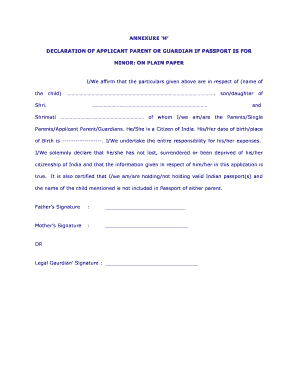 Declaration of Applicant Parent or Guardian for Minor Passport