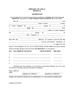 Affidavit for Minor Child Passport Authorization