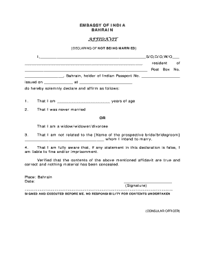 Fillable Online Affidavit declaring of not being married Fax Email