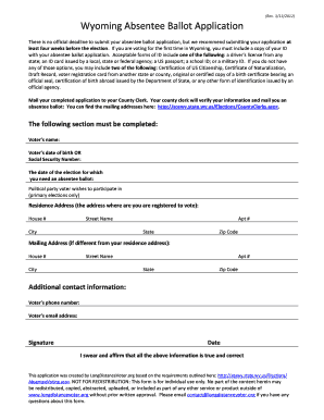 Wyoming Absentee Ballot Application