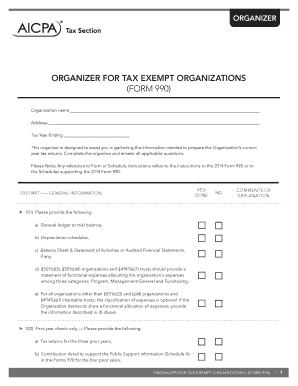 Form 990 Organizer for Tax Exempt Organizations