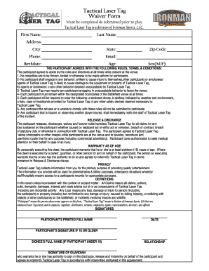 Tactical Laser Tag Waiver Form