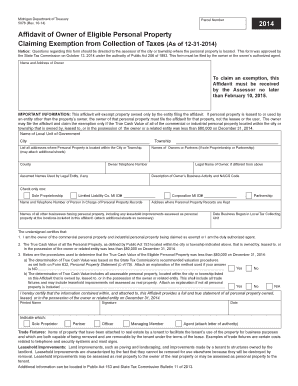 Michigan Personal Property Tax Exemption Affidavit