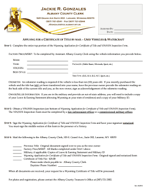 Wyoming Certificate of Title Application