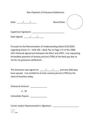 Non-Payment Grievance Settlement Request