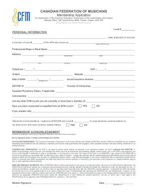Canadian Federation of Musicians Membership Application