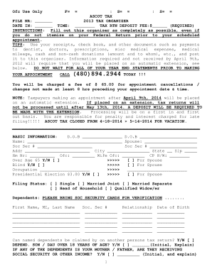 2013 Tax Organizer Form