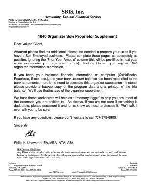 1040 Organizer Sole Proprietor Supplement