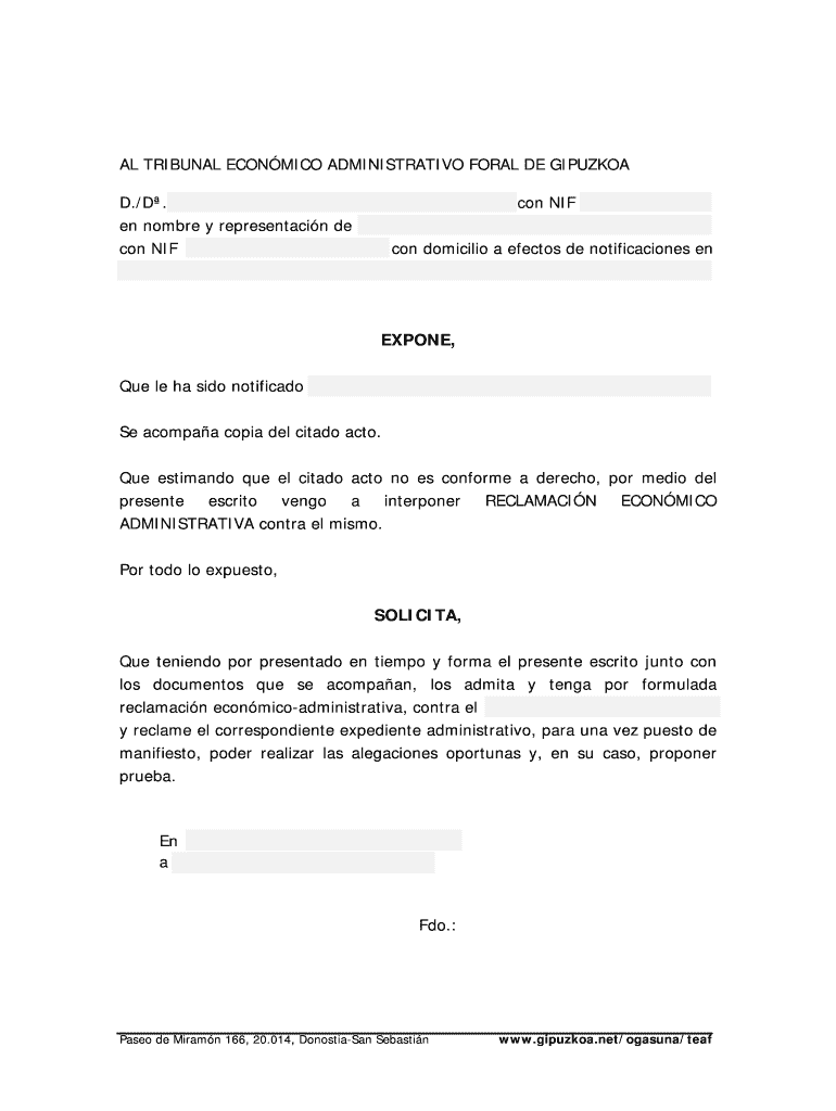 Modelo interposicin de reclamacin econmico-administrativa sin Vista previa en la página 1