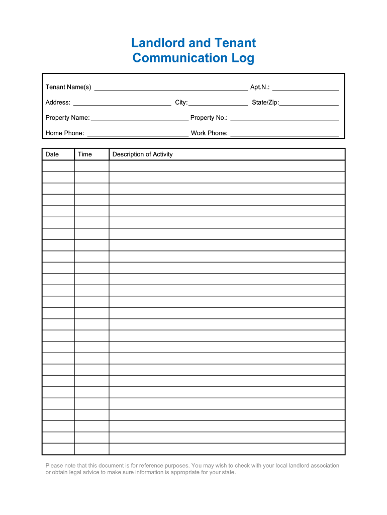 landlord tenant log Preview on Page 1