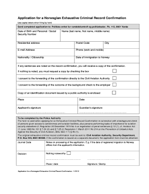 Norwegian Exhaustive Criminal Record Confirmation Application
