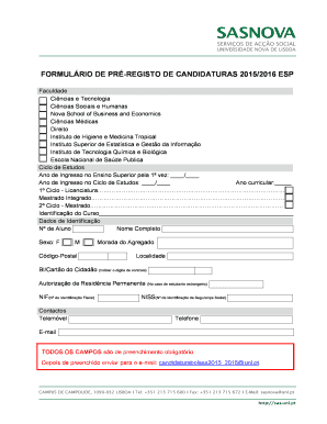 Formulário de Pré-Registo de Candidaturas