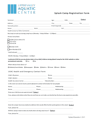 Splash Camp Registration Form
