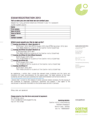Goethe-Institut Exam Registration Form