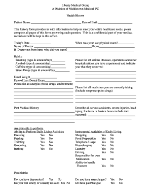Health History Form