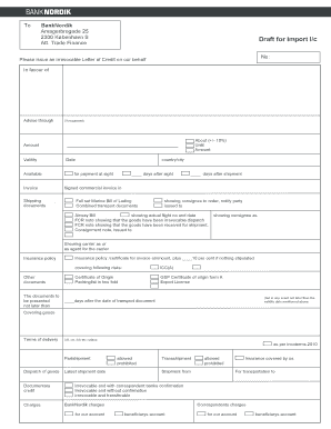 Irrevocable Letter of Credit Application