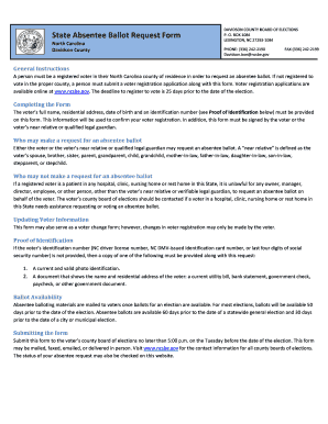 North Carolina State Absentee Ballot Request Form