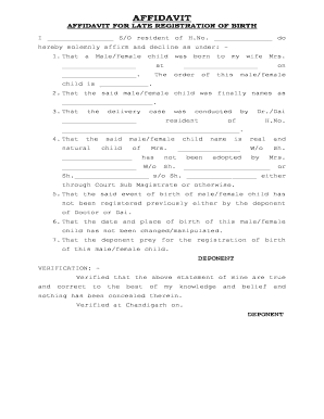 Affidavit for Late Registration of Birth