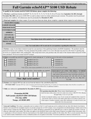 Garmin echoMAP $100 USD Rebate Form