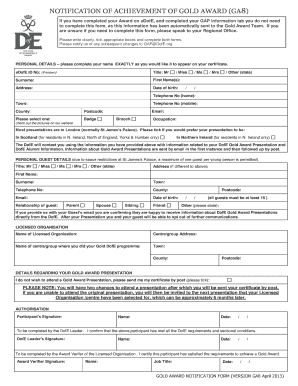 DofE Gold Award Notification Form