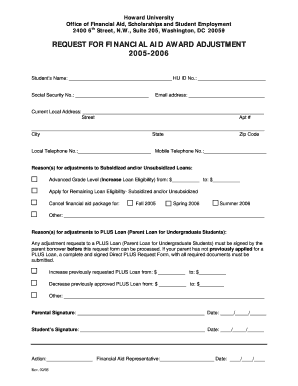 Request for Financial Aid Award Adjustment