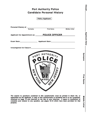 Port Authority Police Officer Application Form