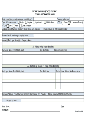 Exeter Township School District Census Information Form