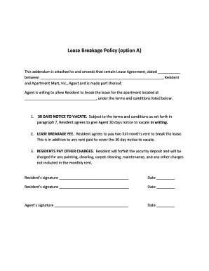 Lease Breakage Policy Addendum