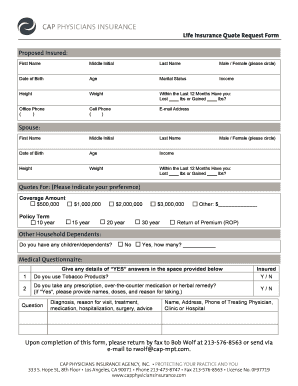 Life Insurance Quote Request Form