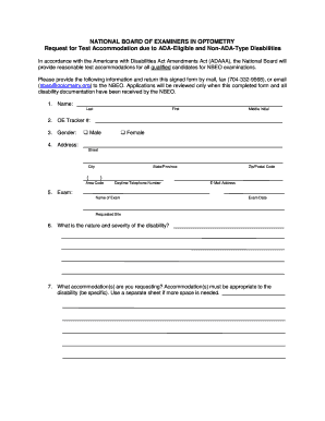 Request for Test Accommodation due to ADA-Eligible and Non-ADA-Type Disabilities