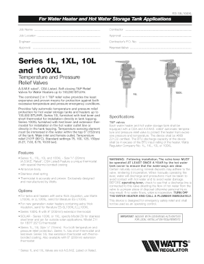 Watts Temperature and Pressure Relief Valve Form