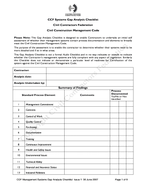 CCF Systems Gap Analysis Checklist