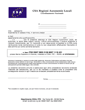 Modulo di iscrizione al CSA Regioni Autonomie Locali