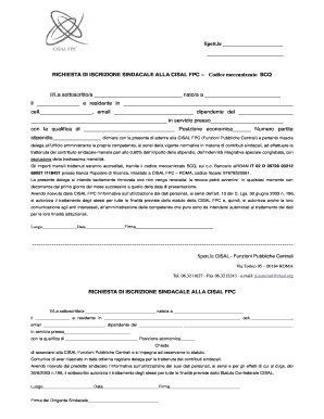 RICHIESTA DI ISCRIZIONE SINDACALE ALLA CISAL FPC