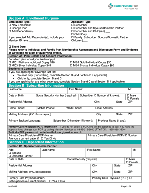 Sutter Health Plus Individual and Family Plan Enrollment Form