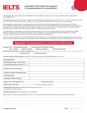 IELTS Test Postponement or Cancellation Request Form