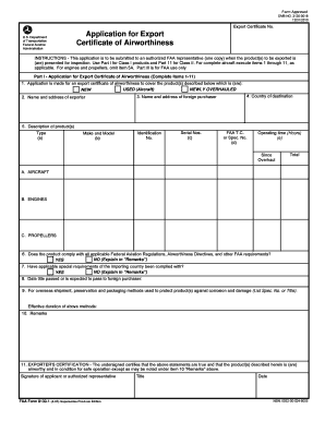 FAA Form 8130-1 Export Certificate of Airworthiness