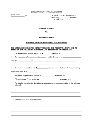 Massachusetts Summary Process Agreement for Judgment