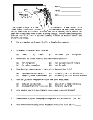The Winged Scourge Educational Worksheet