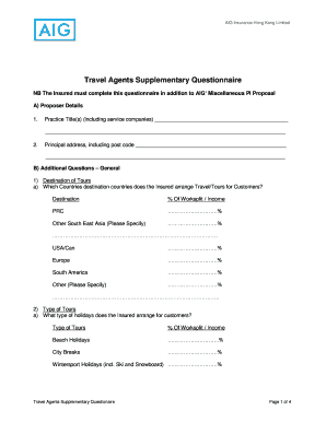 Travel Agents Supplementary Questionnaire