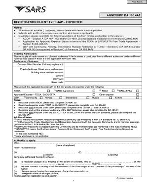 South African Exporter Registration Form DA 185.4A2