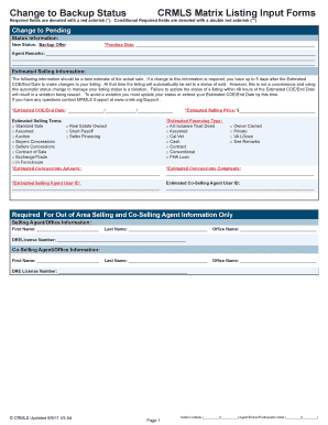 CRMLS Matrix Listing Status Change Form