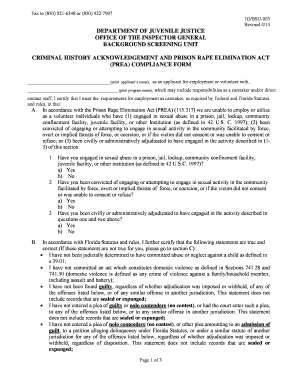 Criminal History Acknowledgement and PREA Compliance Form