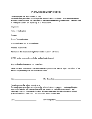 Pupil Medication Order Form