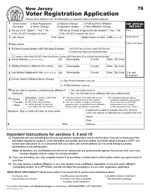 New Jersey Voter Registration Application