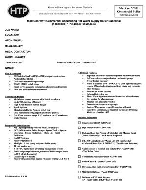 Commercial Boiler Submittal Form