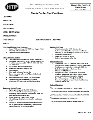 Phoenix Plus Gas-Fired Water Heater Submittal Sheet