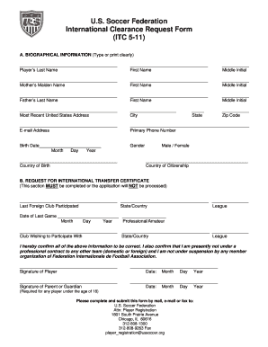 US Soccer International Clearance Request Form