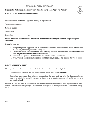 Request for Authorised Absence in Term Time